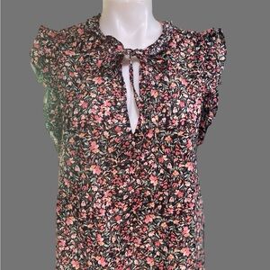 BB Dakota by Steve Madden Pink and Red Ruffled Tie Front Blouse NWOT